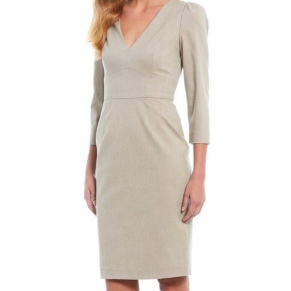 Antonio Melani Dhara V Neck Stretch Sheath Dress Beige Natural size 12 - Picture 1 of 12